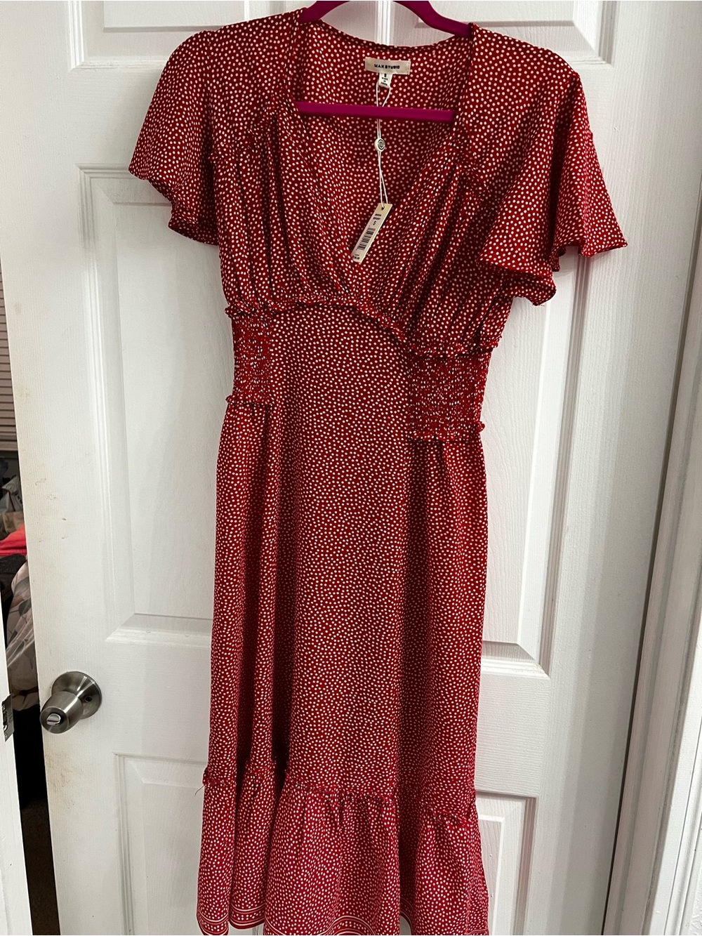 Max Studio Red Polka Dot Midi Dress